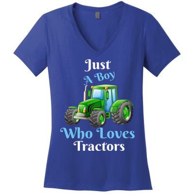 Just A Boy Who Loves Tractors Funny Gift Women's V-Neck T-Shirt
