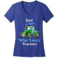 Just A Boy Who Loves Tractors Funny Gift Women's V-Neck T-Shirt