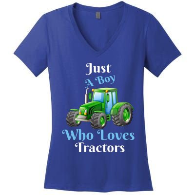 Just A Boy Who Loves Tractors Funny Gift Women's V-Neck T-Shirt