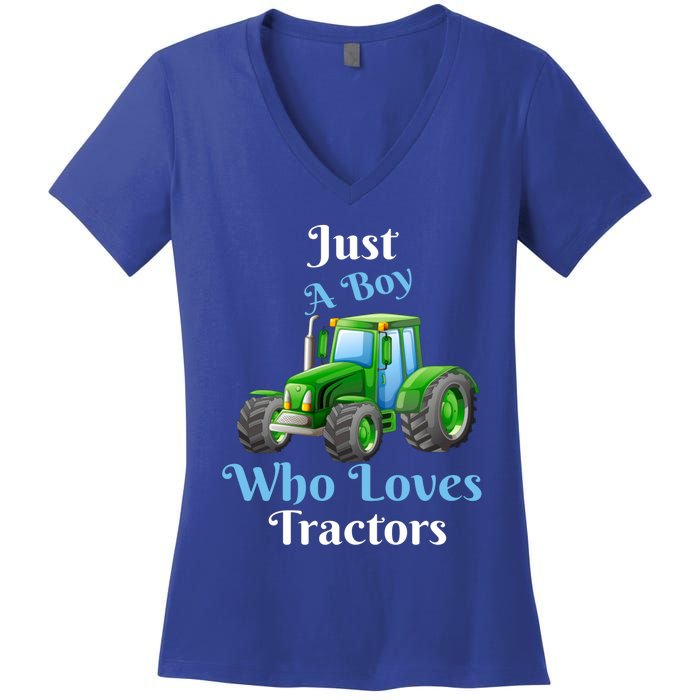 Just A Boy Who Loves Tractors Funny Gift Women's V-Neck T-Shirt