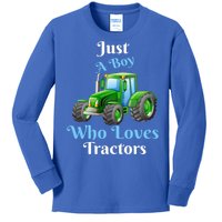 Just A Boy Who Loves Tractors Funny Gift Kids Long Sleeve Shirt