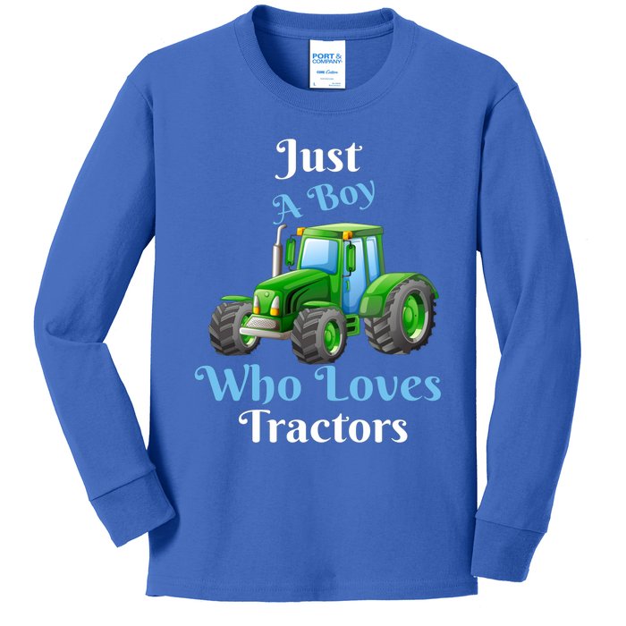 Just A Boy Who Loves Tractors Funny Gift Kids Long Sleeve Shirt