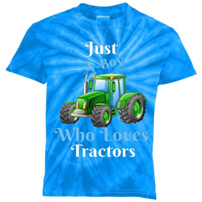 Just A Boy Who Loves Tractors Funny Gift Kids Tie-Dye T-Shirt