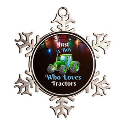 Just A Boy Who Loves Tractors Funny Gift Metallic Star Ornament