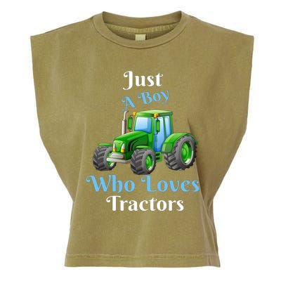 Just A Boy Who Loves Tractors Funny Gift Garment-Dyed Women's Muscle Tee