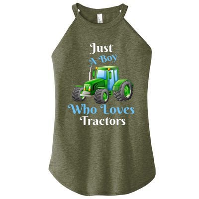 Just A Boy Who Loves Tractors Funny Gift Women's Perfect Tri Rocker Tank