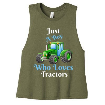 Just A Boy Who Loves Tractors Funny Gift Women's Racerback Cropped Tank