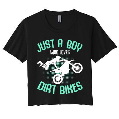 Just A Boy Who Loves Dirt Bikes Motocross Enduro Dirt Biking Women's Crop Top Tee