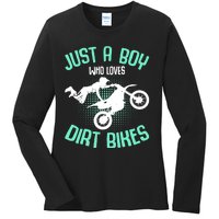 Just A Boy Who Loves Dirt Bikes Motocross Enduro Dirt Biking Ladies Long Sleeve Shirt