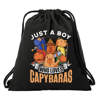 Just A Boy Who Loves Capybaras Animal Rodent Capybara Lover  Drawstring Bag