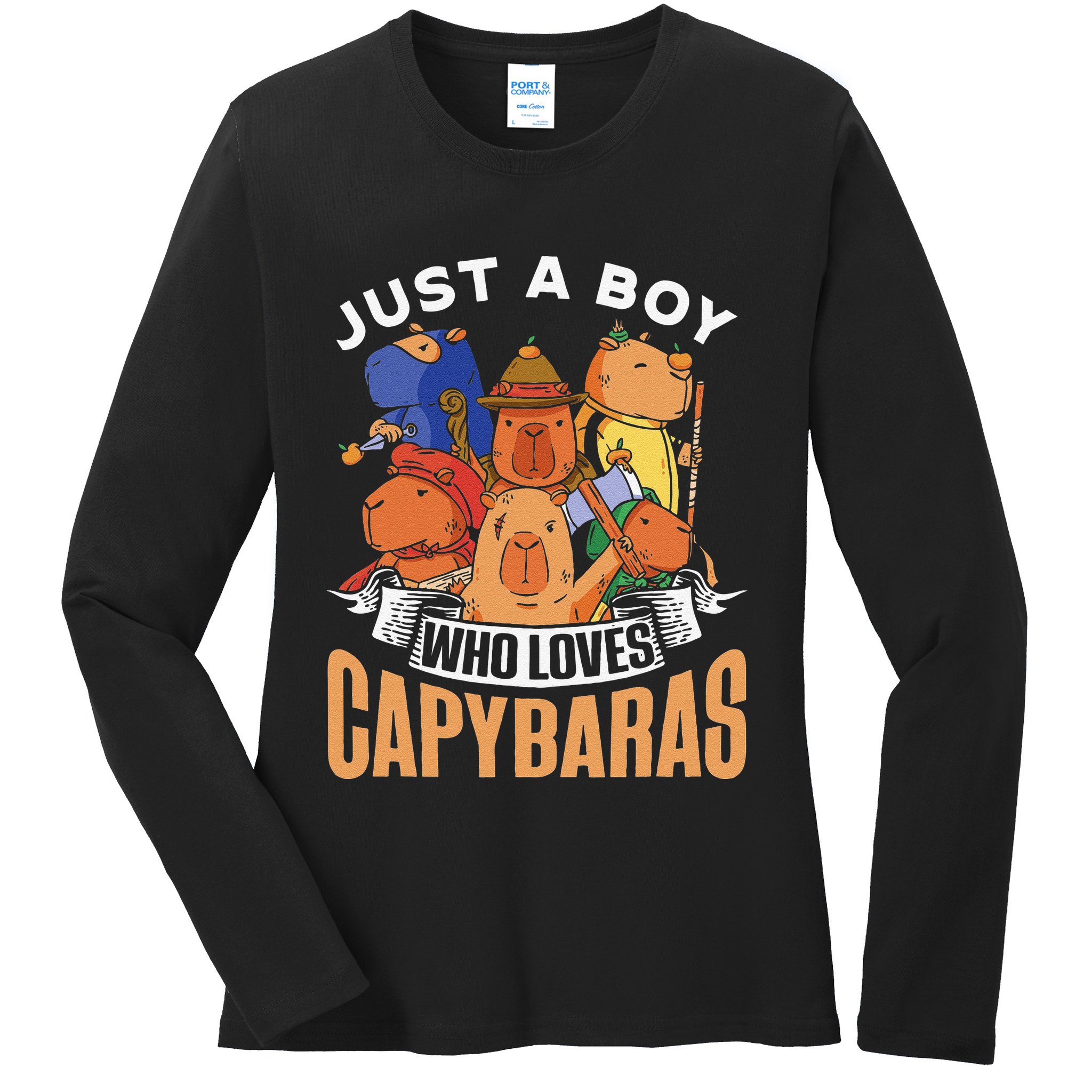 Just A Boy Who Loves Capybaras Animal Rodent Capybara Lover  Ladies Long Sleeve Shirt