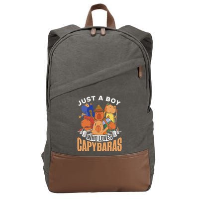 Just A Boy Who Loves Capybaras Animal Rodent Capybara Lover  Cotton Canvas Backpack