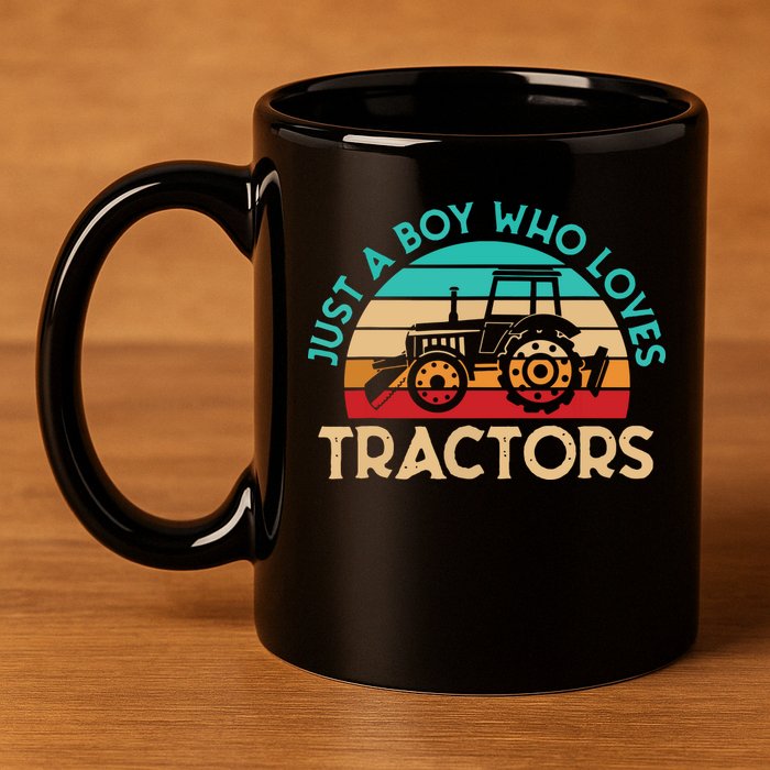 Just A Boy Who Loves Tractors Farmer 11oz C Handle Ceramic Mug