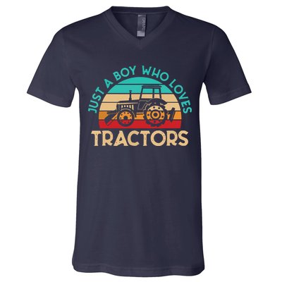Just A Boy Who Loves Tractors Farmer V-Neck T-Shirt