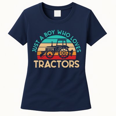 Just A Boy Who Loves Tractors Farmer Womens T-Shirt