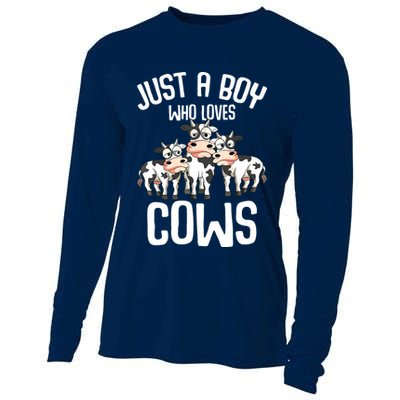 Just A Boy Who Loves Cows Farmers Cow Kids Cooling Performance Long Sleeve Crew