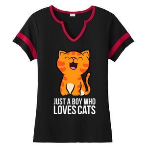 Just a Boy Who Loves Cats Ladies Halftime Notch Neck Tee