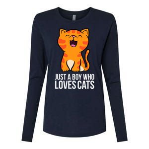 Just a Boy Who Loves Cats Womens Cotton Relaxed Long Sleeve T-Shirt