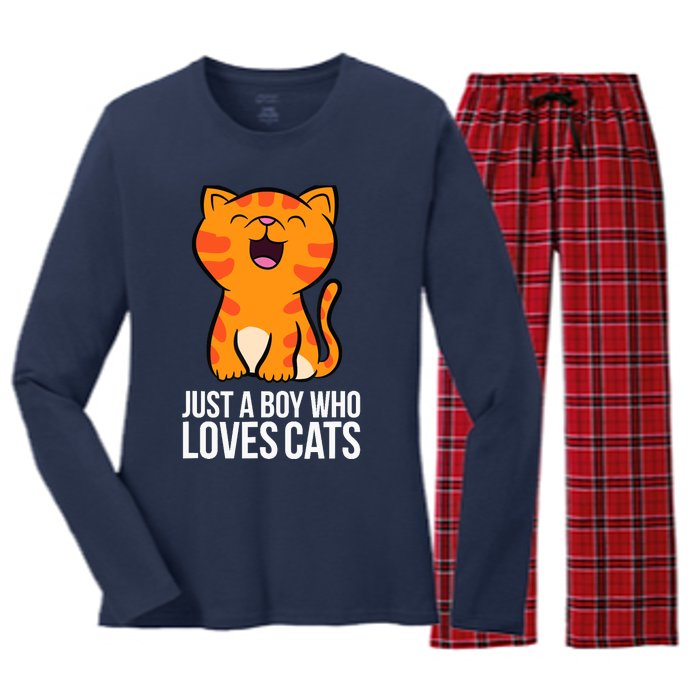 Just a Boy Who Loves Cats Women's Long Sleeve Flannel Pajama Set 