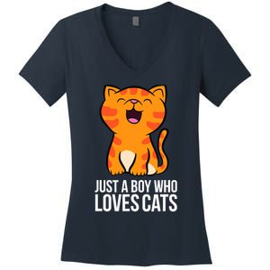 Just a Boy Who Loves Cats Women's V-Neck T-Shirt