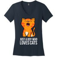 Just a Boy Who Loves Cats Women's V-Neck T-Shirt