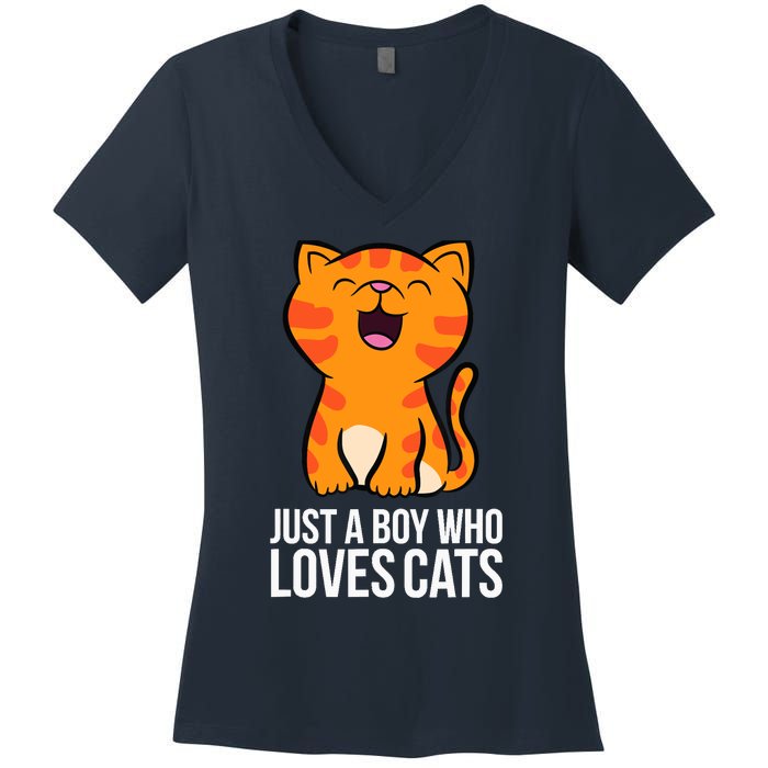 Just a Boy Who Loves Cats Women's V-Neck T-Shirt