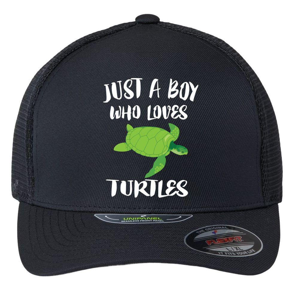 Just A Boy Who Loves Sea Turtles Ocean Animal Gift Flexfit Unipanel Trucker Cap
