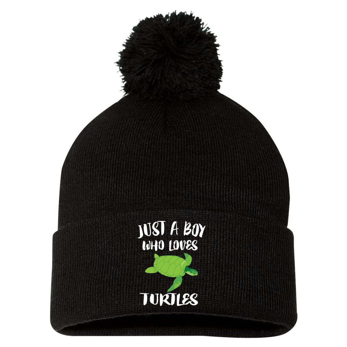 Just A Boy Who Loves Sea Turtles Ocean Animal Gift Pom Pom 12in Knit Beanie