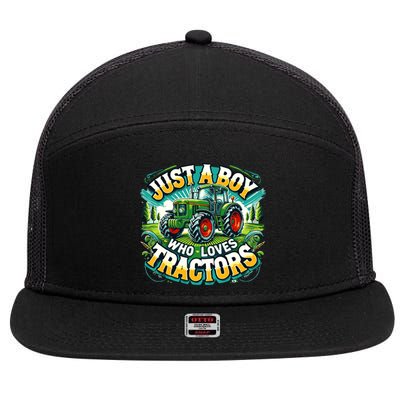 Just A Boy Who Loves Tractors 7 Panel Mesh Trucker Snapback Hat