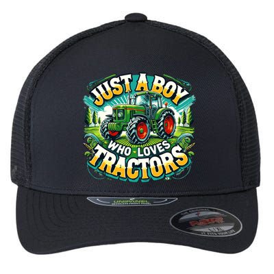 Just A Boy Who Loves Tractors Flexfit Unipanel Trucker Cap