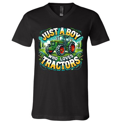 Just A Boy Who Loves Tractors V-Neck T-Shirt
