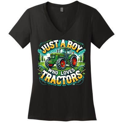 Just A Boy Who Loves Tractors Women's V-Neck T-Shirt