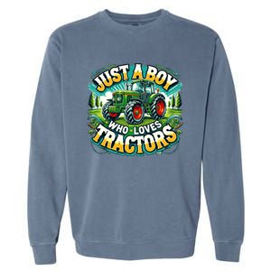 Just A Boy Who Loves Tractors Garment-Dyed Sweatshirt