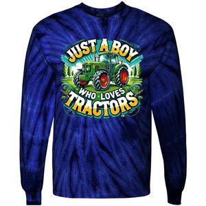 Just A Boy Who Loves Tractors Tie-Dye Long Sleeve Shirt