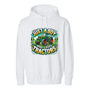 Just A Boy Who Loves Tractors Garment-Dyed Fleece Hoodie