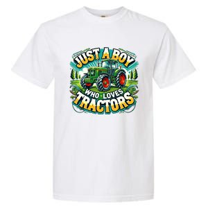 Just A Boy Who Loves Tractors Garment-Dyed Heavyweight T-Shirt