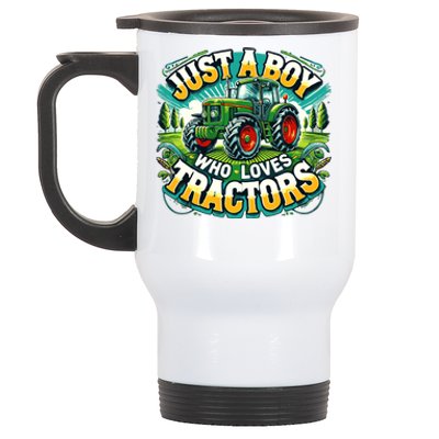 Just A Boy Who Loves Tractors Stainless Steel Travel Mug