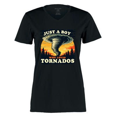 Just A Boy Who Loves Tornados Meteorology Storm Chaser Women's Momentum V-Neck T-Shirt