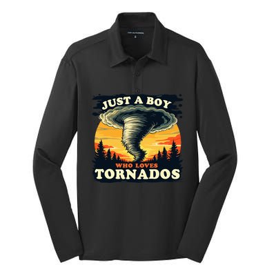 Just A Boy Who Loves Tornados Meteorology Storm Chaser Silk Touch Performance Long Sleeve Polo