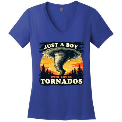 Just A Boy Who Loves Tornados Meteorology Storm Chaser Women's V-Neck T-Shirt