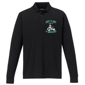 Just A Boy Who Loves 4 Wheelers Atv Quad Performance Long Sleeve Polo