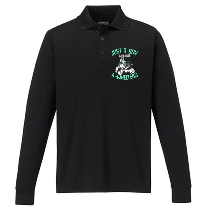 Just A Boy Who Loves 4 Wheelers Atv Quad Performance Long Sleeve Polo