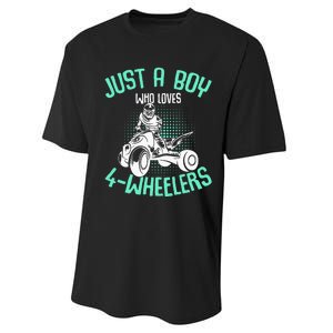 Just A Boy Who Loves 4 Wheelers Atv Quad Performance Sprint T-Shirt