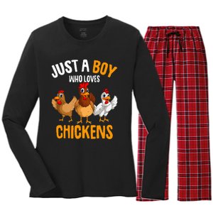 Just a Boy who loves Chickens funny farmer Women's Long Sleeve Flannel Pajama Set 