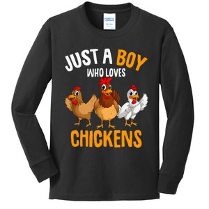 Just a Boy who loves Chickens funny farmer Kids Long Sleeve Shirt