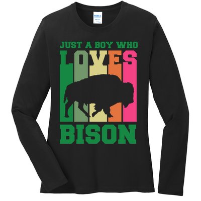 Just A Boy Who Loves Bison Ladies Long Sleeve Shirt