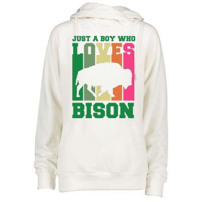 Just A Boy Who Loves Bison Womens Funnel Neck Pullover Hood