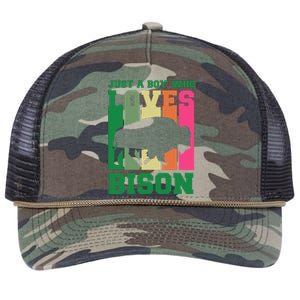 Just A Boy Who Loves Bison Retro Rope Trucker Hat Cap