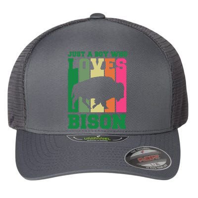 Just A Boy Who Loves Bison Flexfit Unipanel Trucker Cap