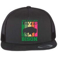 Just A Boy Who Loves Bison Flat Bill Trucker Hat